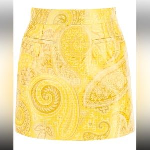 Etro Coated Yellow Paisley Mini Skirt
